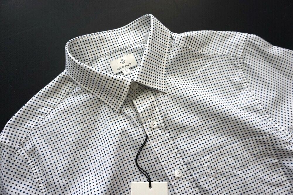 Gant Rugger Shirt 363054 Geo Print Fitted Navy Long Sleeve Cotton Medium M